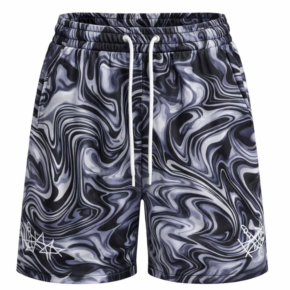 Savage Mesh Athletic Shorts‎ Mens Medium Black Gray Marble Swirl Drawstring 5in